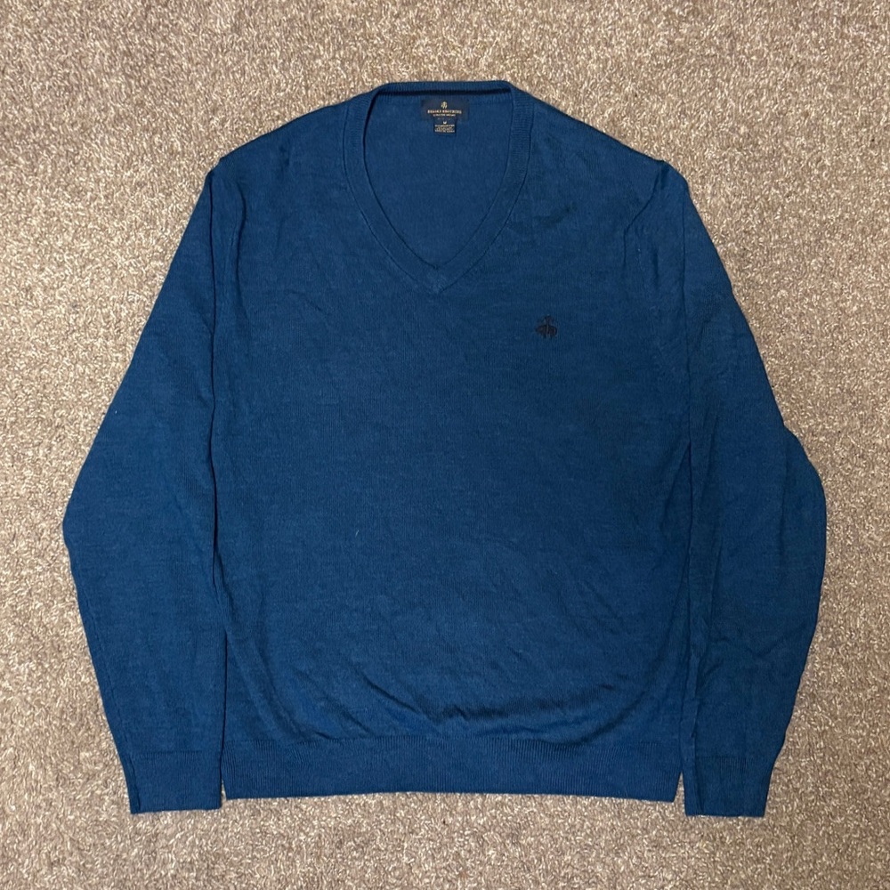 Brooks Brothers Men's Merino Wool V-Neck Sweater Blue • Medium